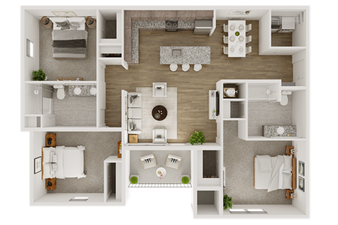 Floor plan for 3 beds, 2 baths, 1385 sqft